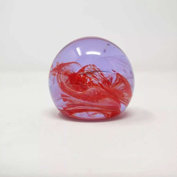 Caithness Moon Crystal Scotland Lt Purple & Red Swirl Blown Glass 2" Paperweight - Picture 1 of 5